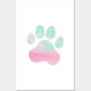 Pink and Teal Paw Print Posters and Art